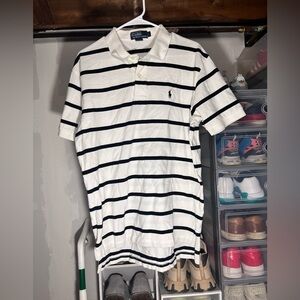 Ralph Lauren Men's White and Black Striped Polo Shirt